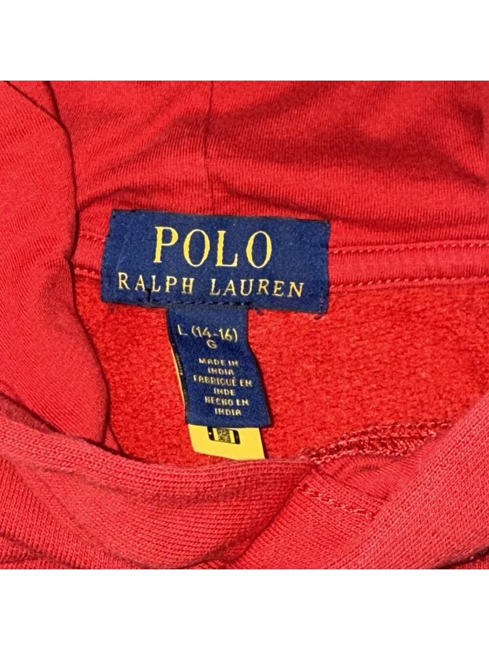 Polo Ralph Lauren Youth Boys L 14 Red Pullover Hoodie Logo Fleece Preppy Plaid